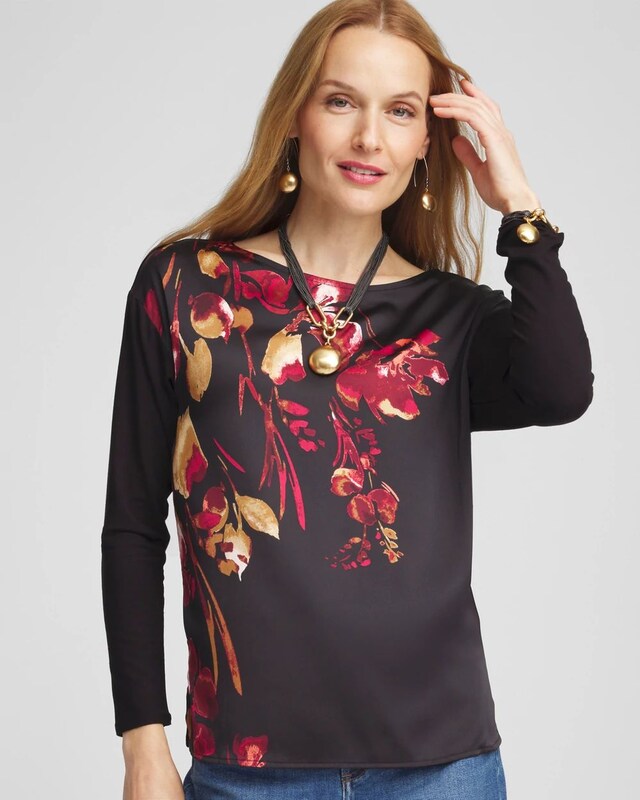 Satin Leaves Long Sleeve Tee - image 1